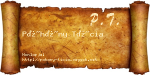 Páhány Tícia névjegykártya